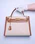 Kelly Sellier 32 Toile/Courchevel Leather in Natural/Gold, front view